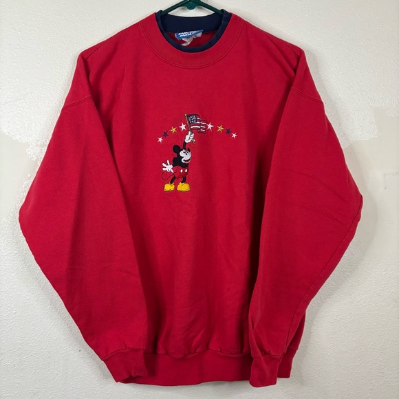 Disney Tops - Vintage Mickey Mouse Patriotic Large Red Embroidered Logo Sweatshirt USA Disney